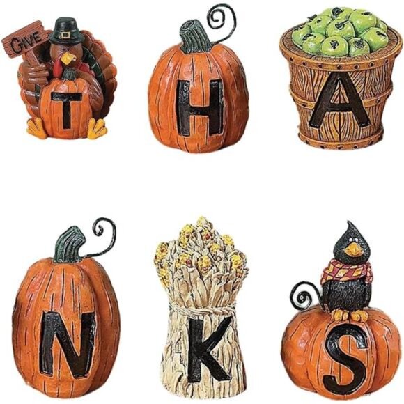 Fun Express Resin Give Thanks Blocks (Set of 6) Fall Home Decor - Picture 1 of 6